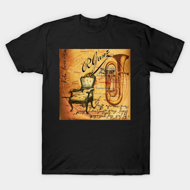 dark academia scripts musical instrument Saxophone Jazz T-Shirt by Tina